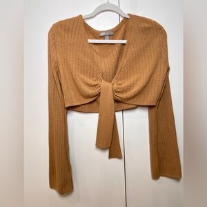 ASOS Camel Long Sleeve Knotted Crop Top